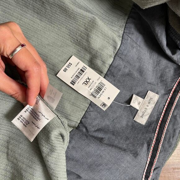 NWT Sun + Stone Sage Green Corduroy Button Up Shirt Grunge Men's Size XXL - Picture 6 of 6